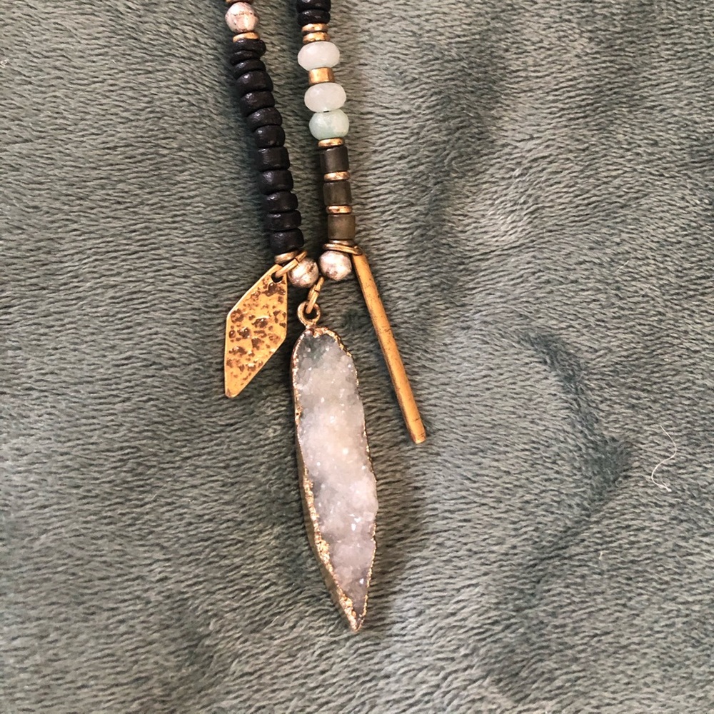 Stella & Dot black blue and gold long necklace